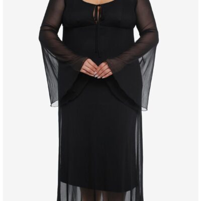 Cosmic Aura Black Mesh Bell Sleeve Midaxi Dress Plus Size