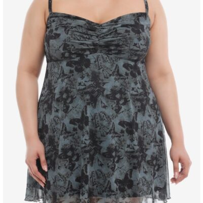 Cosmic Aura® Dark Butterfly Floral Mesh Cami Dress Plus Size