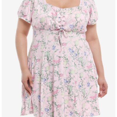 Thorn & Fable Pink Floral Butterfly Empire Dress Plus Size