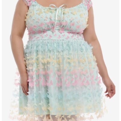 Thorn & Fable® Pastel Rainbow Butterfly Dress Plus Size