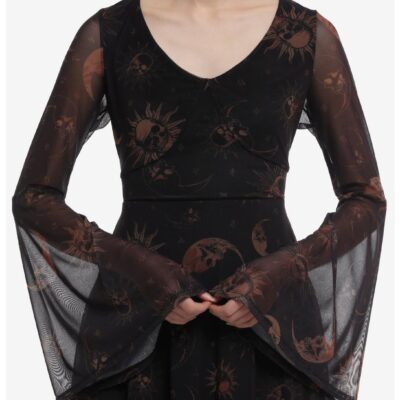 Cosmic Aura® Skull Celestial Mesh Bell-Sleeve Dress