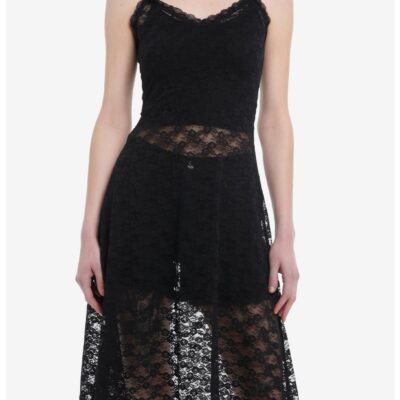 Cosmic Aura Black Lace Sheer Cami Slip Dress