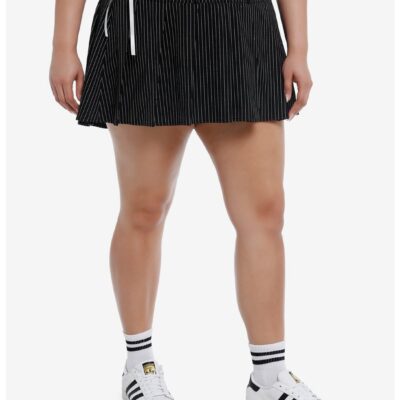 Sweet Society® Black & White Pleated Pinstripe Ribbon Skirt Plus Size