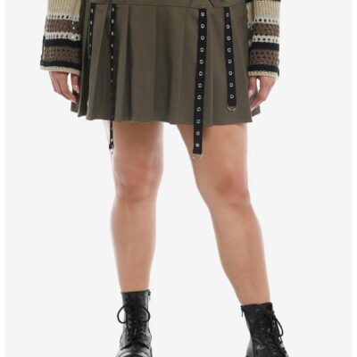 Social Collision® Olive Grommet Tape Wide Yoke Skirt Plus Size