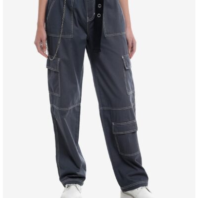 Blue Side Chain Carpenter Pants With Belt