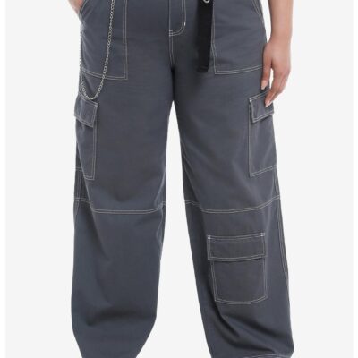 Blue Side Chain Carpenter Pants With Belt Plus Size