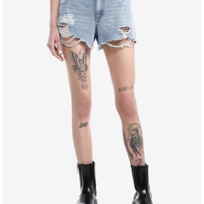 Social Collision® Skull Rhinestone Stud Girls Denim Shorts