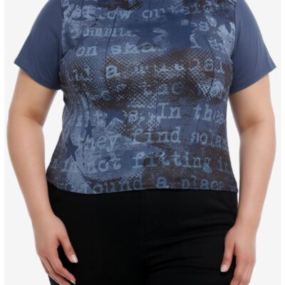 Social Collision® Blue Text Girls Crop T-Shirt Plus Size