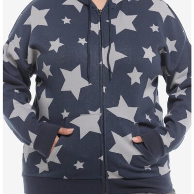 Social Collision® Dark Blue & Grey Star Girls Hoodie Plus Size