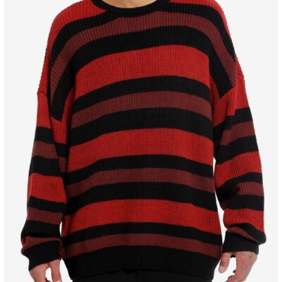 Thorn & Fable™ Red Maroon & Black Stripe Knit Sweater