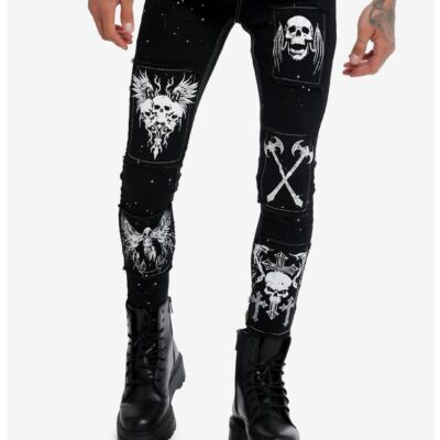 Black Skull Weapon Patches Stinger Jeans