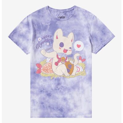 Tasty Peach Lucky Noodles Cat Tie-Dye Boyfriend Fit Girls T-Shirt