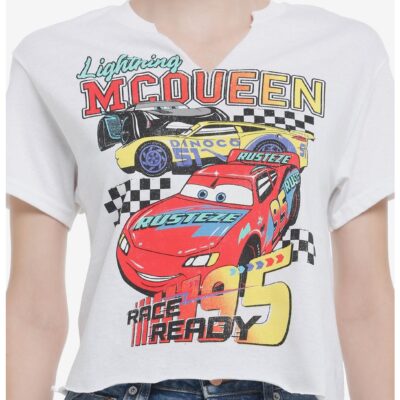 Disney Pixar Cars Vintage Race Girls Notched Crop T-Shirt