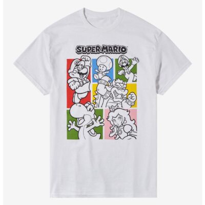 Super Mario Grid Outline Boyfriend Fit Girls T-Shirt