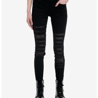 Social Collision® Black Destructed Fishnet Super Skinny Jeans