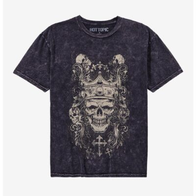 Gothic Skull Crown Grey Wash T-Shirt