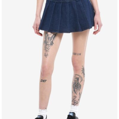 Social Collision Dark Denim Pleated Skirt