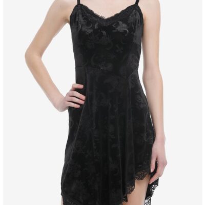 Cosmic Aura Black Celestial Scorpion Velvet Slip Dress