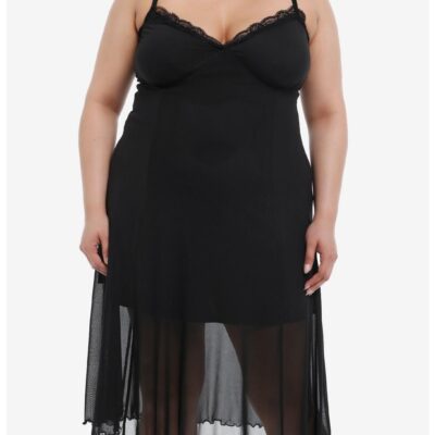 Cosmic Aura Black Lace Mesh Midi Dress Plus Size