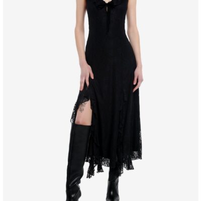 Cosmic Aura Black Lace Slit Maxi Dress