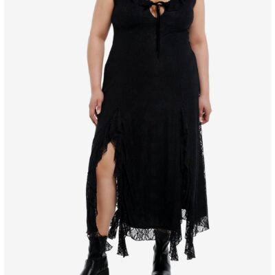 Cosmic Aura Black Lace Slit Maxi Dress Plus Size