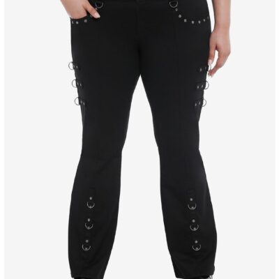 Black Stud D-ring Flare Pants Plus Size