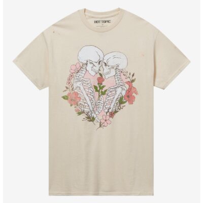 Skeleton Hearts & Flowers Cream Boyfriend Fit Girls T-Shirt