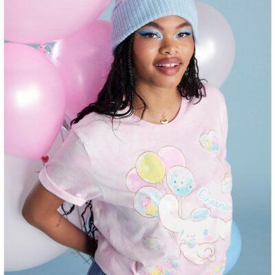 Cinnamoroll Balloons Pink Tie-Dye Girls Boyfriend Fit GIrls T-Shirt