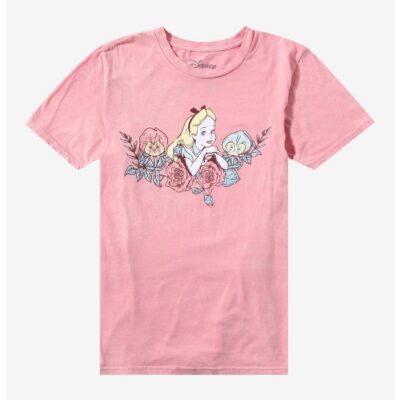 Disney Alice In Wonderland Pastel Floral Boyfriend Fit Girls T-Shirt