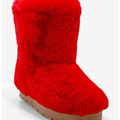 Yoki Red Faux Fur Boots