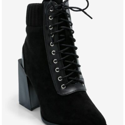 Yoki Black Lace-Up Sock Booties