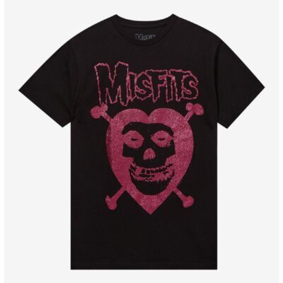 Misfits Fiend Skull Heart Glitter Boyfriend Fit Girls T-Shirt