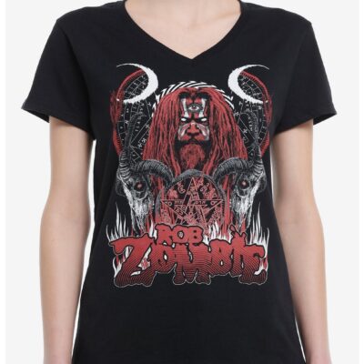 Rob Zombie Pentagram Portrait V-Neck Girls T-Shirt