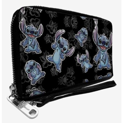 Disney Lilo & Stitch Poses Hibiscus Sketch Zip Around Wallet